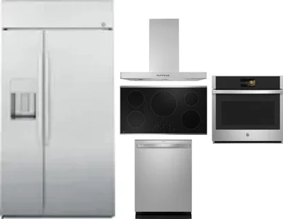 5 Piece Package Includes Refrigerator, Cooktop, Wall Oven, Hood And Dishwasher